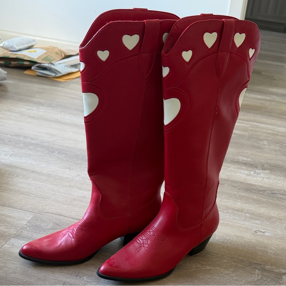 BRAND NEW BILLINI Velma Red Heart Accent Women's Knee-High Cowboy Boots